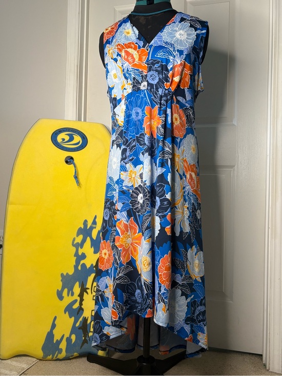 Ruby Rd. Dresses & Skirts - Ruby Rd. Blue Floral Hi-lo Wrinkle Free Travel Dress Orange White Flowers MuMu